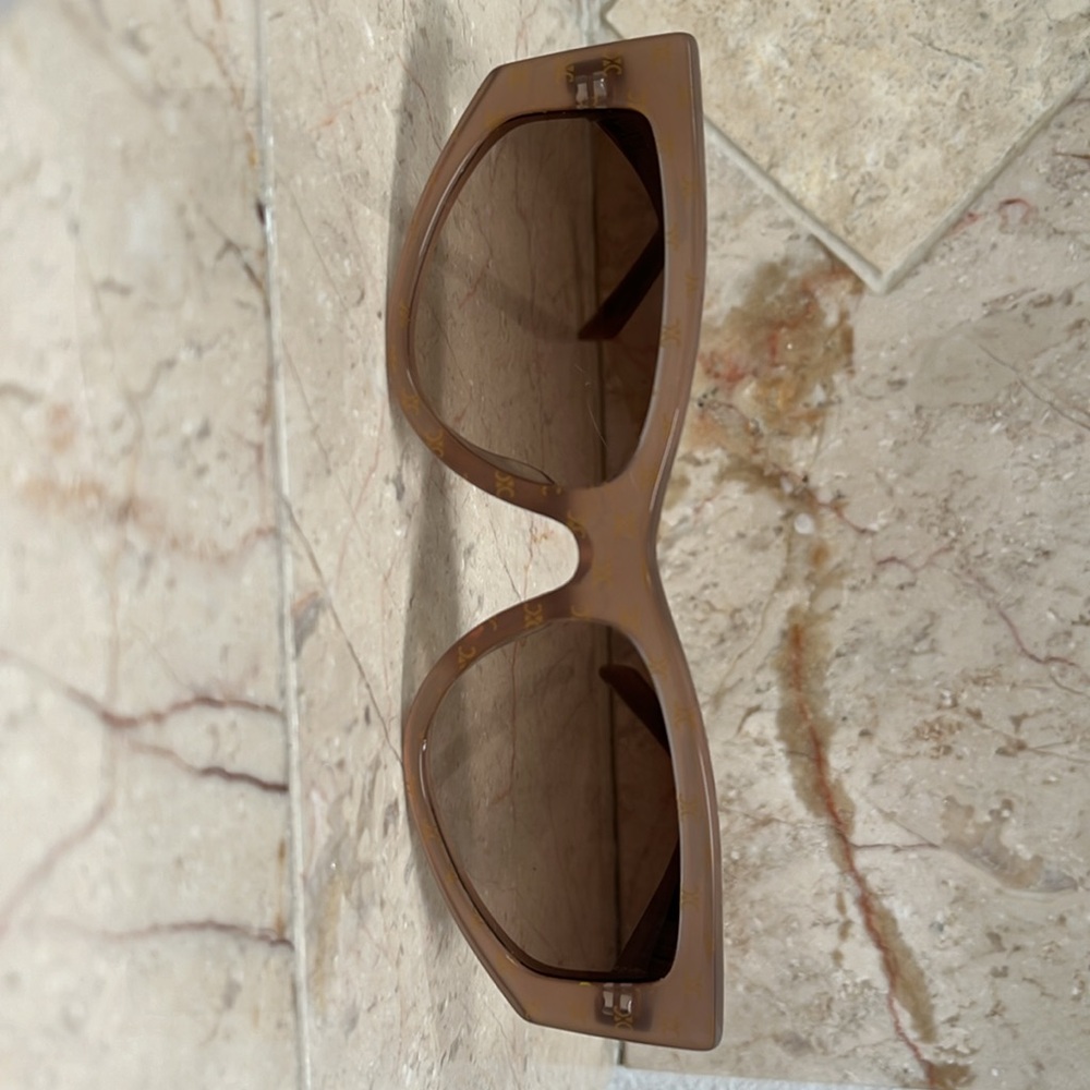 RARE Celine geometric sunglasses tan with gold logo - Picture 2 of 8